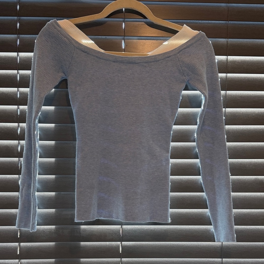 Heartloom Blue and White Off-Shoulder Long Sleeve Top